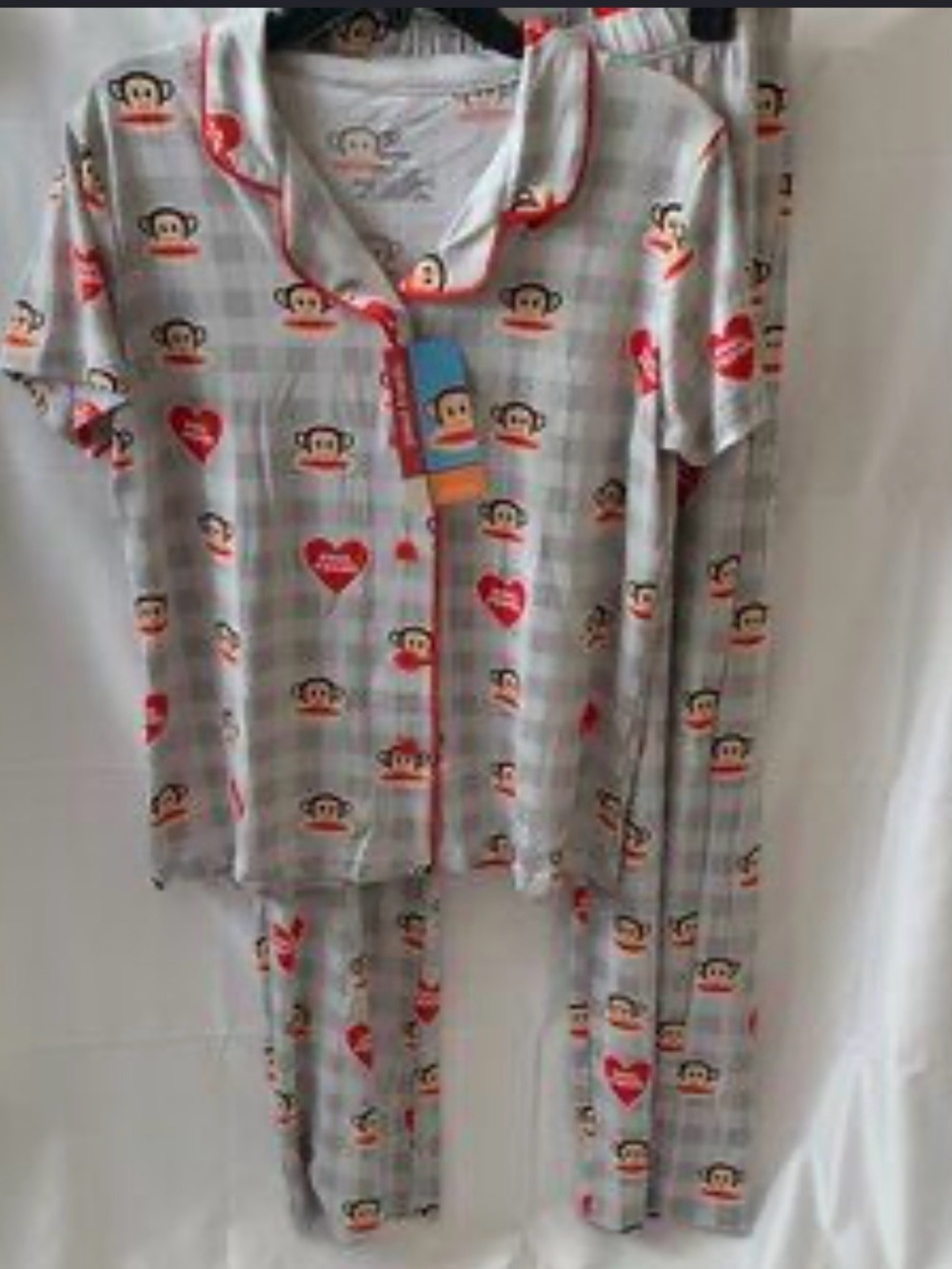 NWT Paul Frank Julius Monkey Green Gingham Plaid Pajama Set - Size M